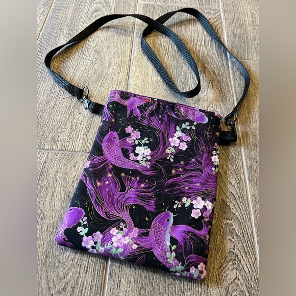 Handmade Koi Fish Crossbody Bag Purple Floral Small Shoulder Purse - Picture 3 of 5